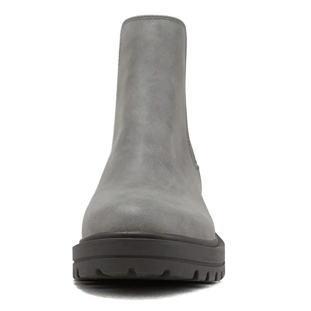 New Women Gray Chelsea Elastic Low Platform Ankle Boots Booties - Picture 5 of 5